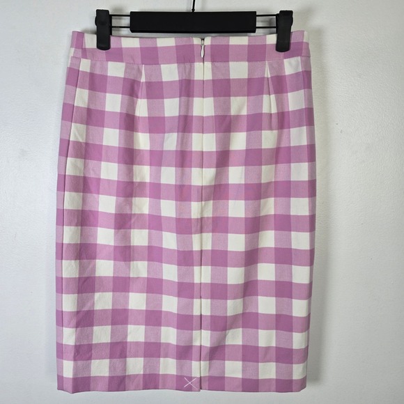 J. Crew No 2 Pencil Skirt Pink White Gingham Plaid Check Size 0 - Picture 2 of 5